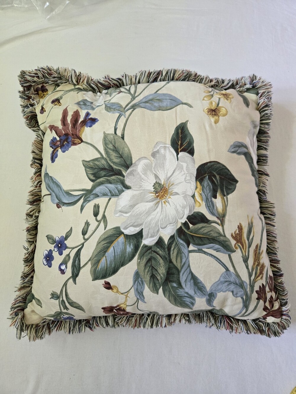Waverly Williamsburg Garden Images III MAGNOLIA FLORAL Fringed Pillow 20" Square